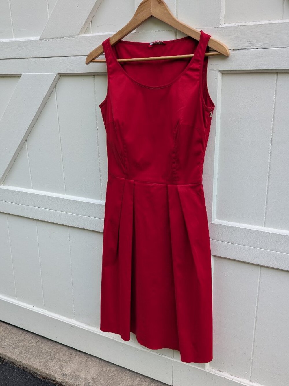 PRADA Red Stretch Cotton Pleated Fit & Flare Midi Dress (IT 40 / US 4)
